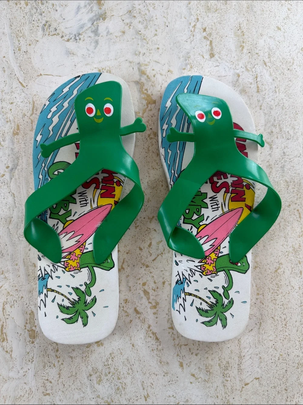 Vintage 1987 Gumby Flip Flops Adult Sz 9/10 Art Clokey Rare Retro Cartoon
